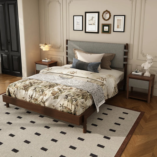 Modern Queen Bed Frame Set with 2 Nightstands, Light Gray Wood Platform Bed with Headboard and Matching Bedside Tables for Bedroom – view 1