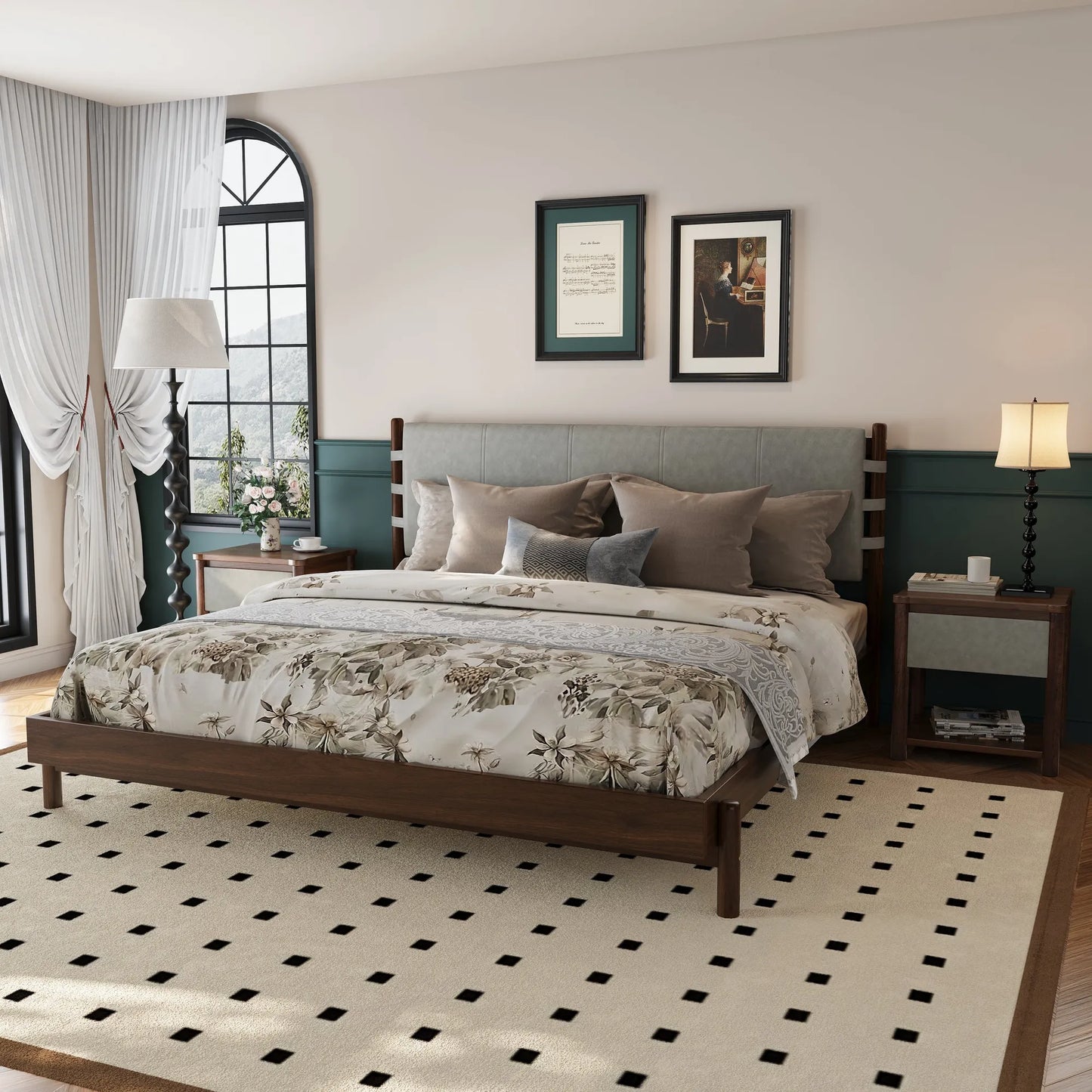 Modern King Bed Frame Set with 2 Nightstands, Light Gray Wood Platform Bed with Headboard and Matching Bedside Tables for Bedroom – view 1