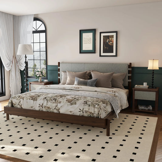 Modern King Bed Frame Set with 2 Nightstands, Light Gray Wood Platform Bed with Headboard and Matching Bedside Tables for Bedroom – view 1