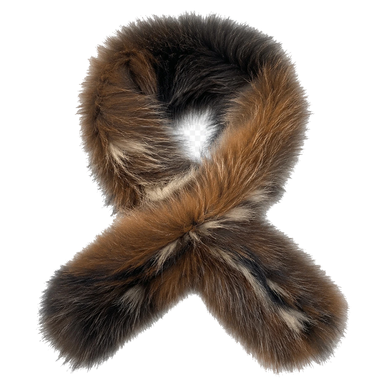 Natural Fox Mix genuine fox fur scarf handmade double-sided collar on transparent background