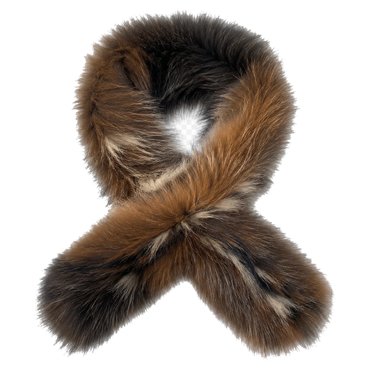 Natural Fox Mix genuine fox fur scarf handmade double-sided collar on transparent background