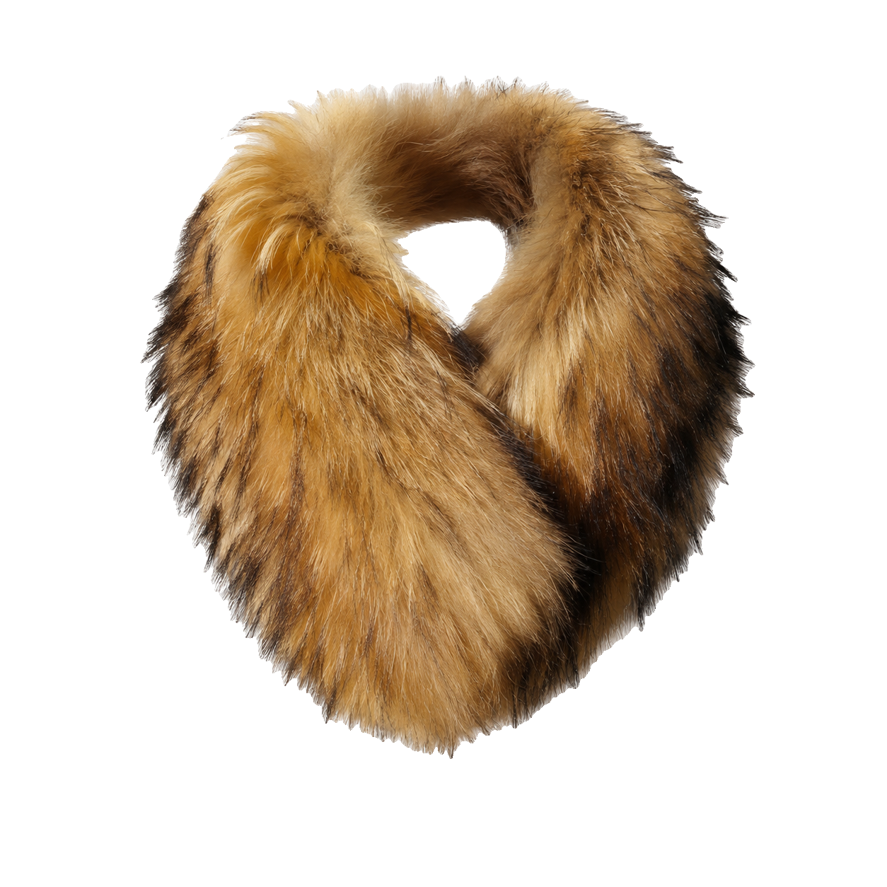 Natural Golden Tan genuine fox fur pull-on cape scarf on a transparent background
