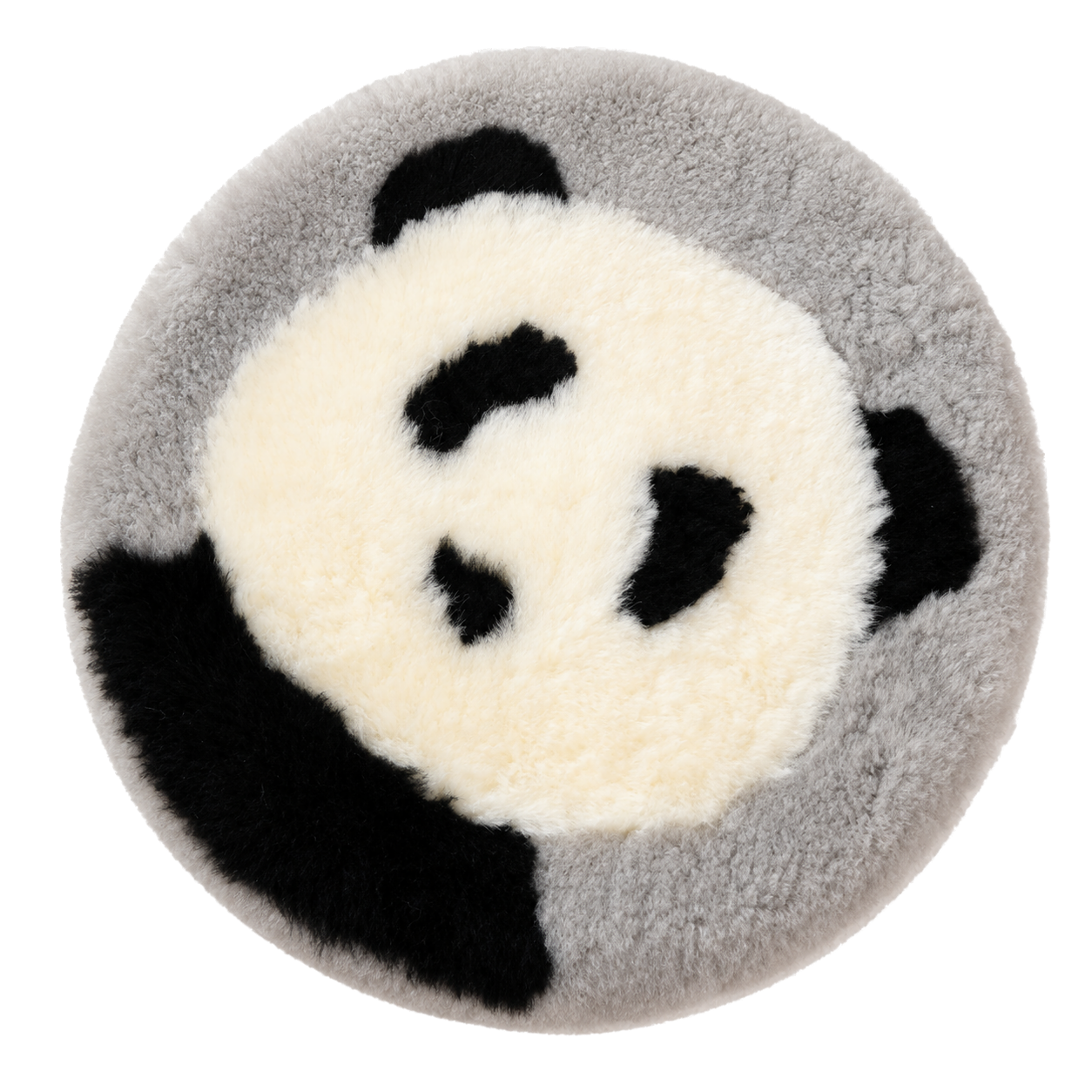 Panda genuine sheepskin wool cartoon round chair pad on transparent background