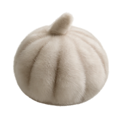 Pearl Beige genuine mink fur paneled winter beret