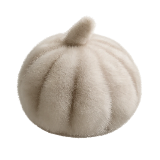 Pearl Beige genuine mink fur paneled winter beret