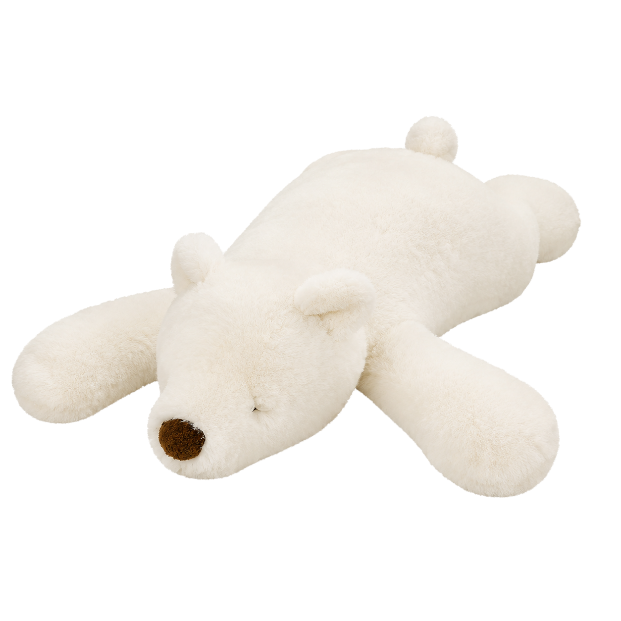 Polar Bear genuine natural fur animal-shaped floor cushion on transparent background