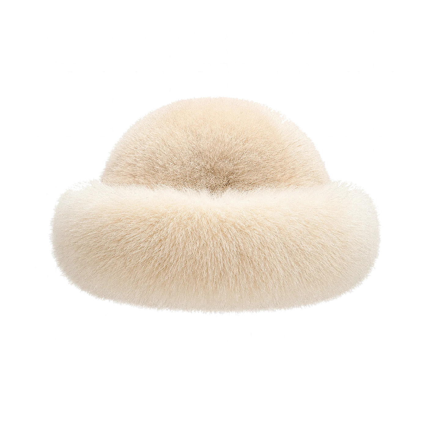 Ivory Cream genuine mink and fox fur bucket hat on transparent background