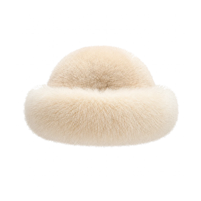 Ivory Cream genuine mink and fox fur bucket hat on transparent background