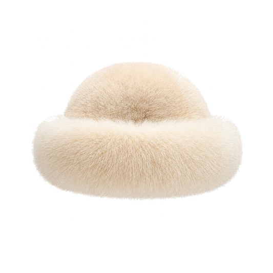 Ivory Cream genuine mink and fox fur bucket hat on transparent background
