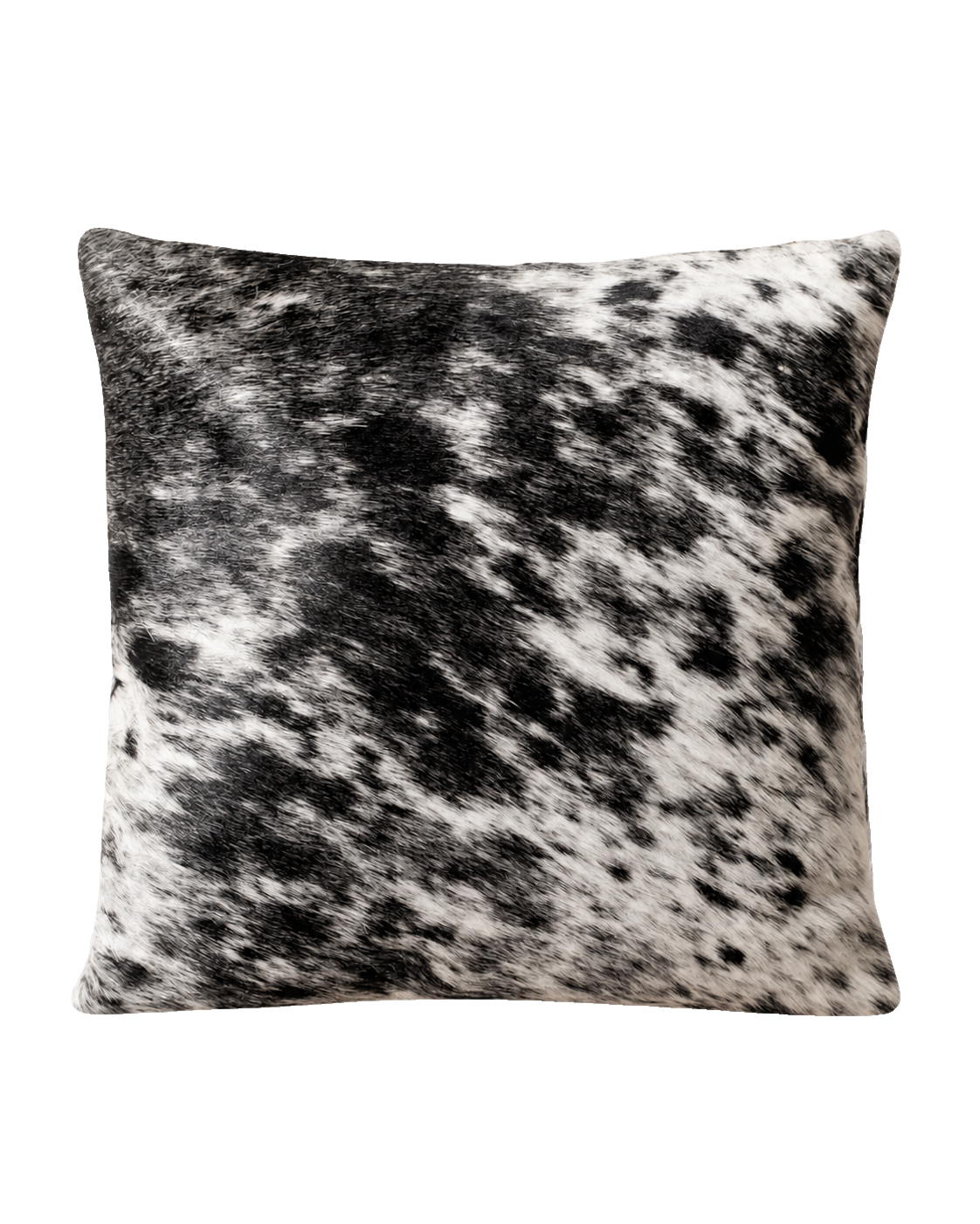 Black and ivory salt-and-pepper genuine cowhide square pillow on transparent background