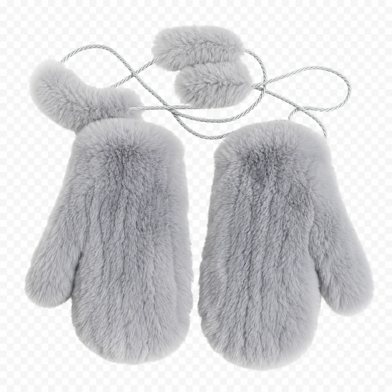 Silver Gray genuine Rex rabbit fur knit mittens, product view