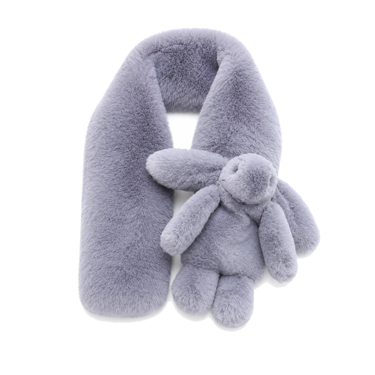 Silver Gray genuine Rex rabbit fur bunny scarf front view on transparent background