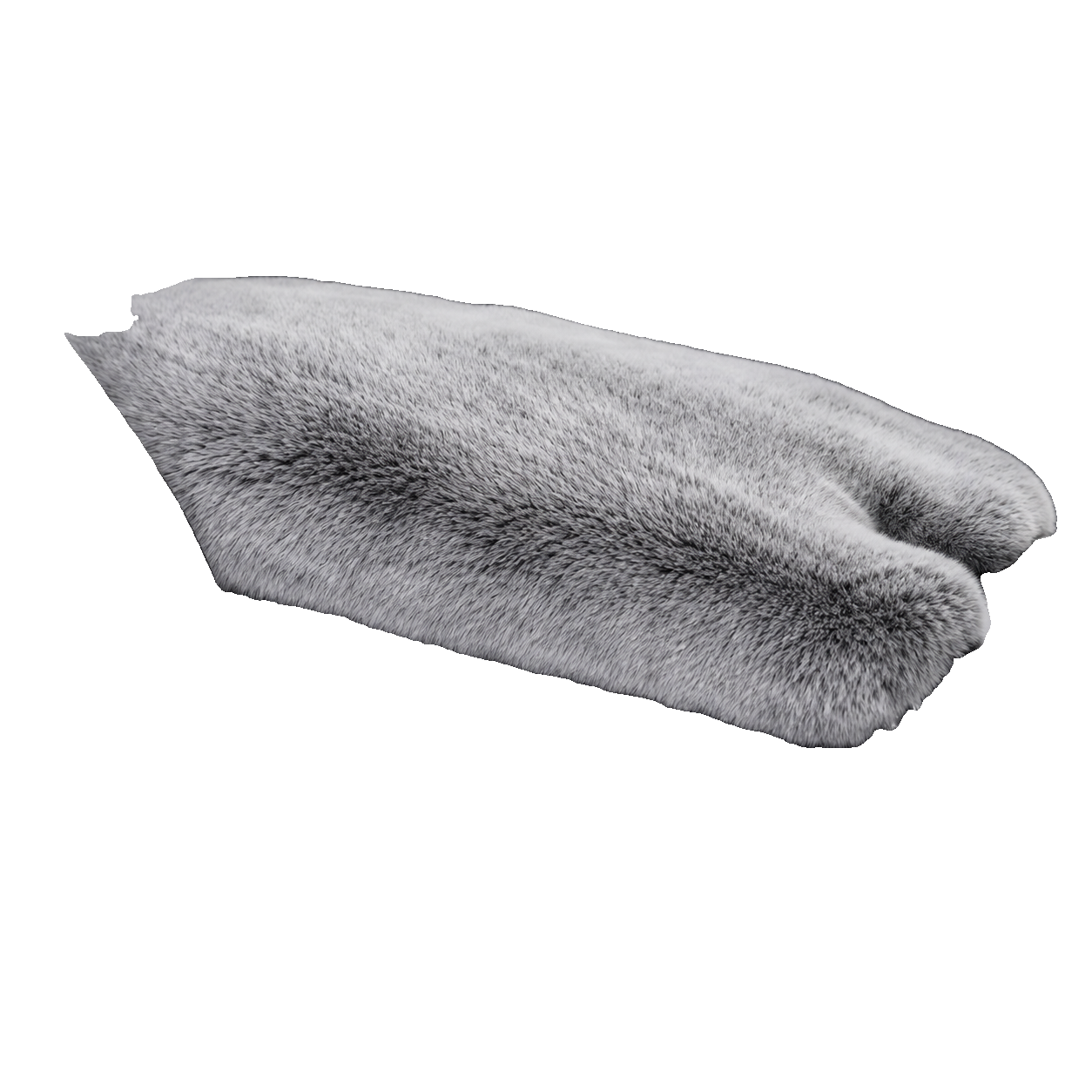 Silver Gray genuine Rex rabbit fur center console armrest pad on transparent background