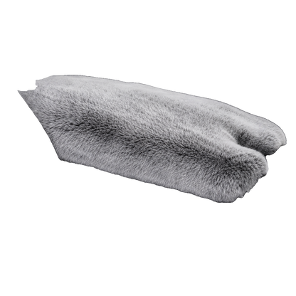 Silver Gray genuine Rex rabbit fur center console armrest pad on transparent background