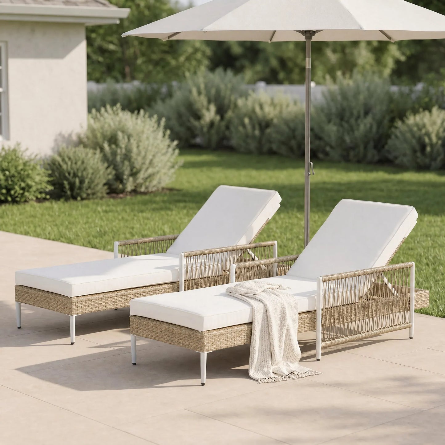 Outdoor All-Weather PE Rattan Chaise Lounge, Minimalist Patio Wicker Lounge Chair with 6 Gear Adjustable Recliner, Arms and Cushion for Poolside – view 1