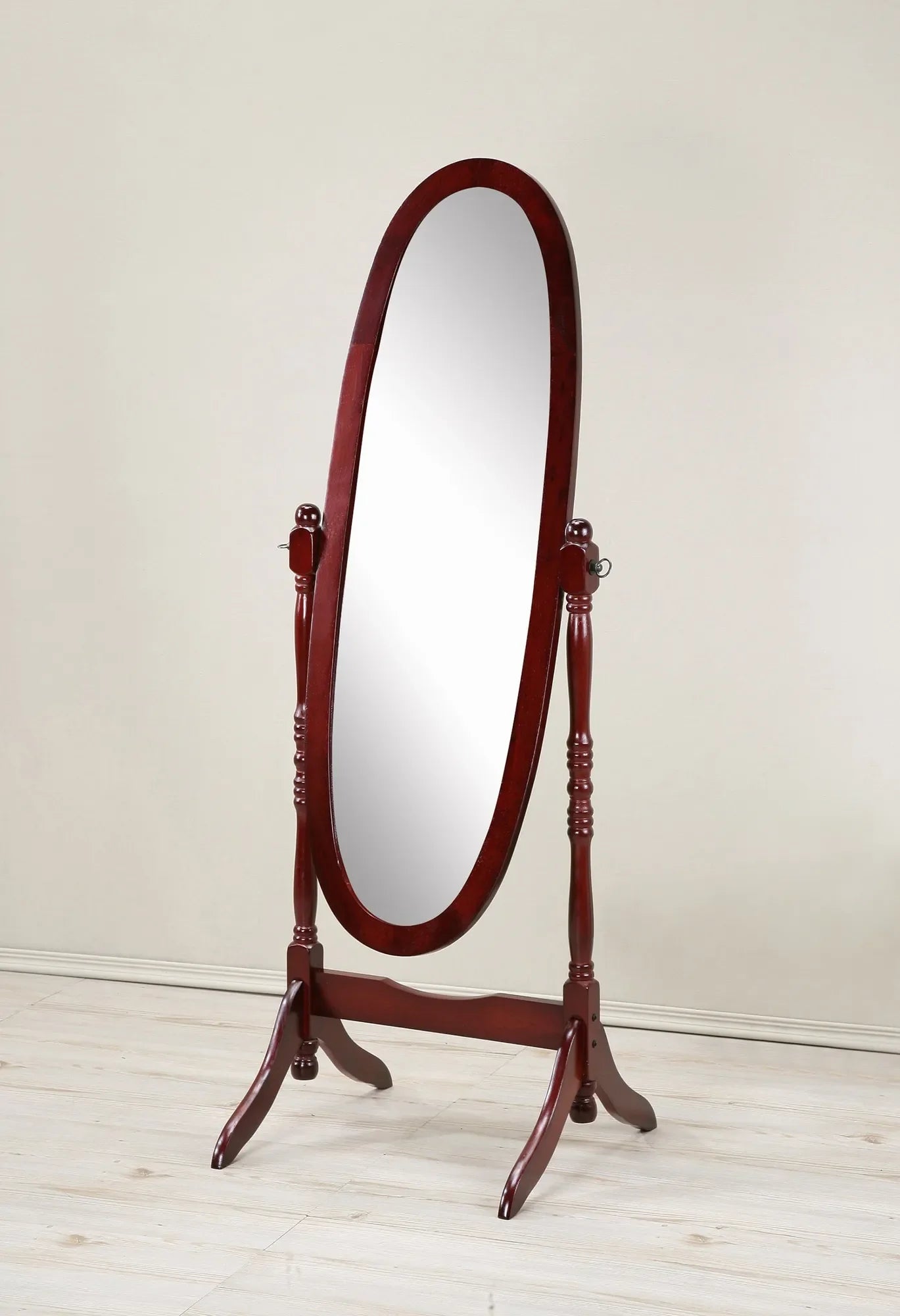 Traditional Queen Anna Style Wood Floor Cheval Mirror, Cherry Finish – view 1