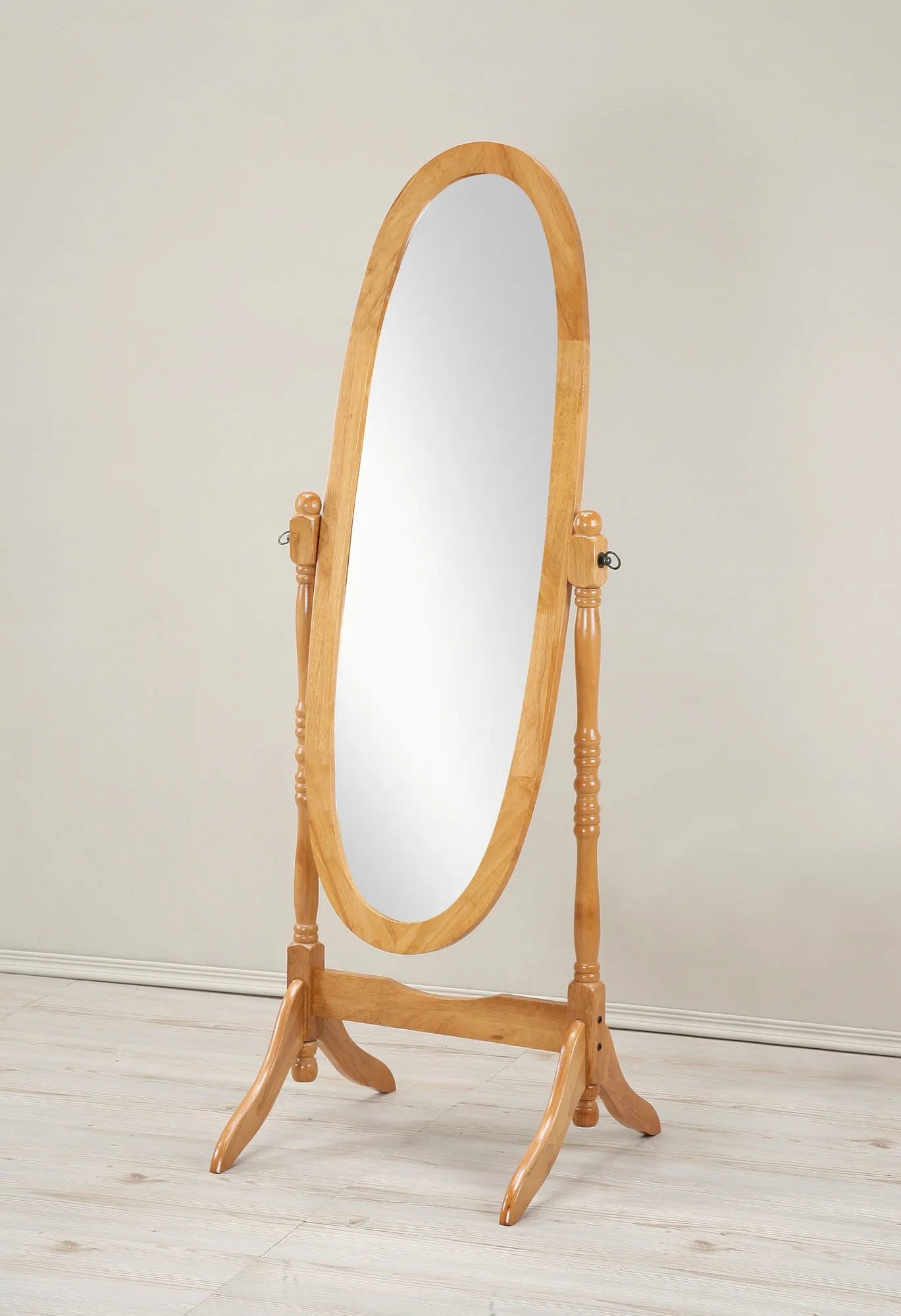 Traditional Queen Anna Style Wood Floor Cheval Mirror, Oak Finish – view 1