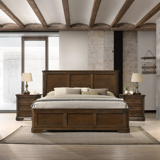 Maderne Traditional 3-Piece Wood Bedroom Set with King Size Panel Bed and Two Nightstands – view 1