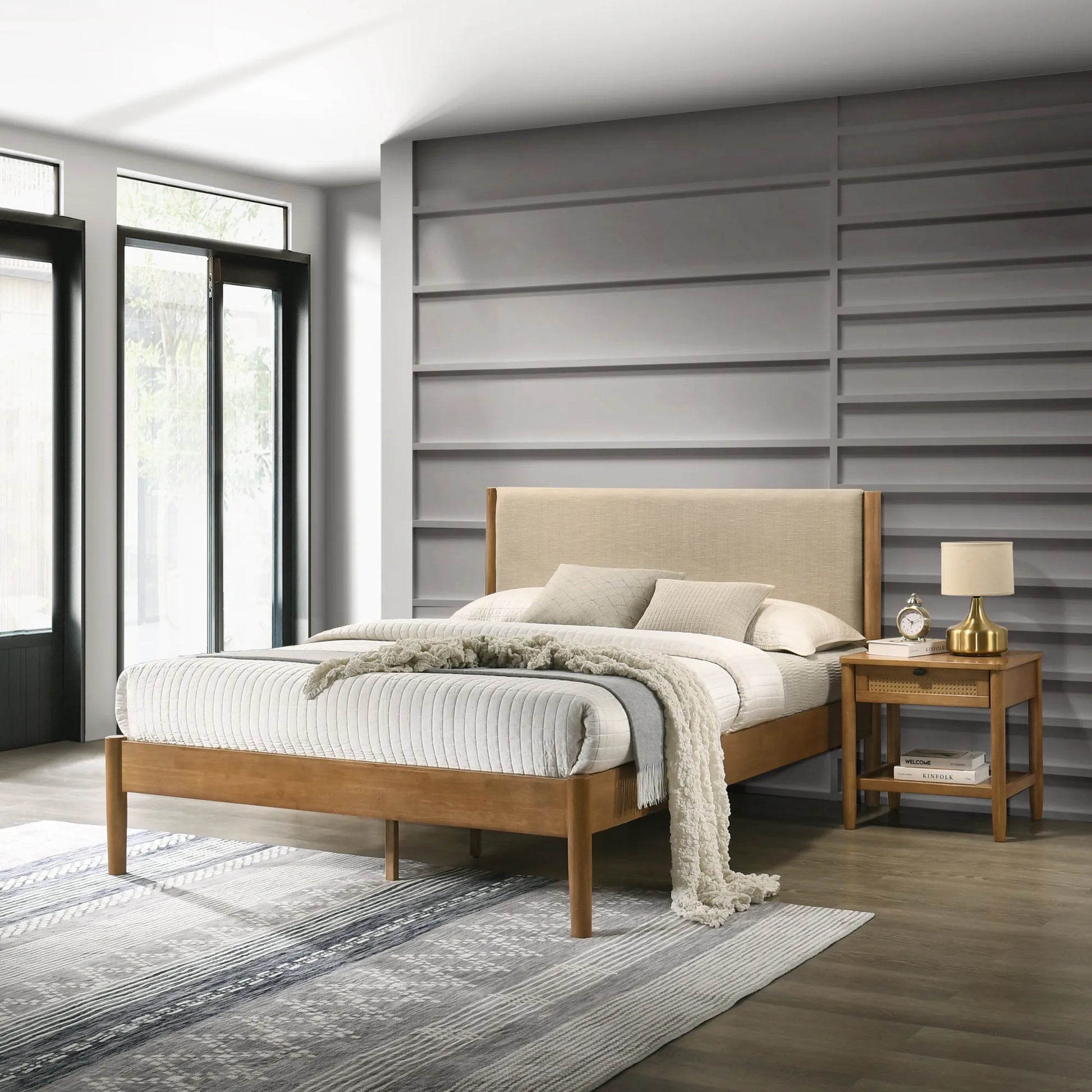 Vichy 2-Piece Rubberwood Bedroom Set, Platform Bed with Nightstand, Queen – view 1