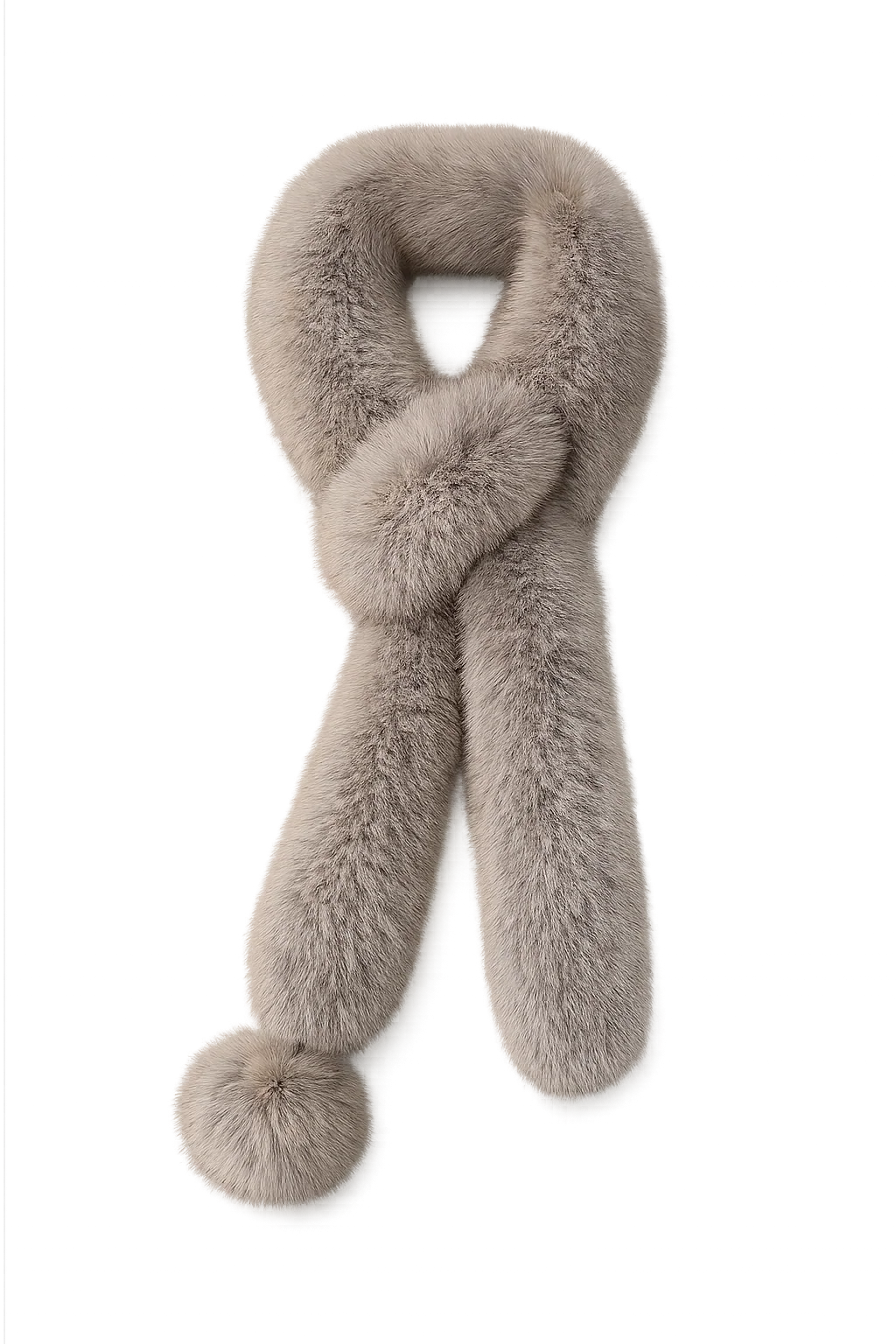 Golden Brown fox fur long scarf with pom-pom shown in a full product view