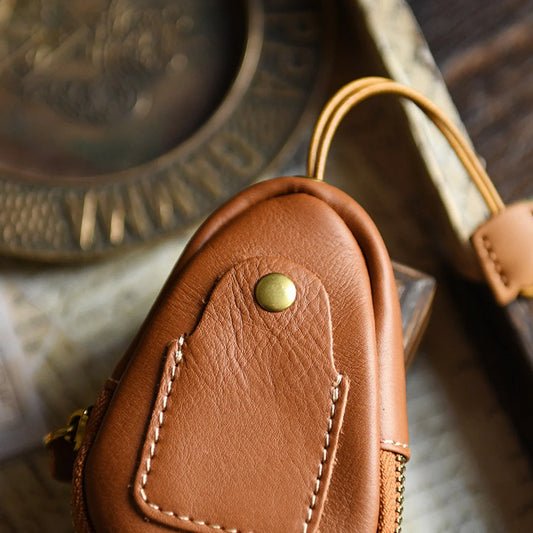 Top-grain leather car key case in a warm vintage setting