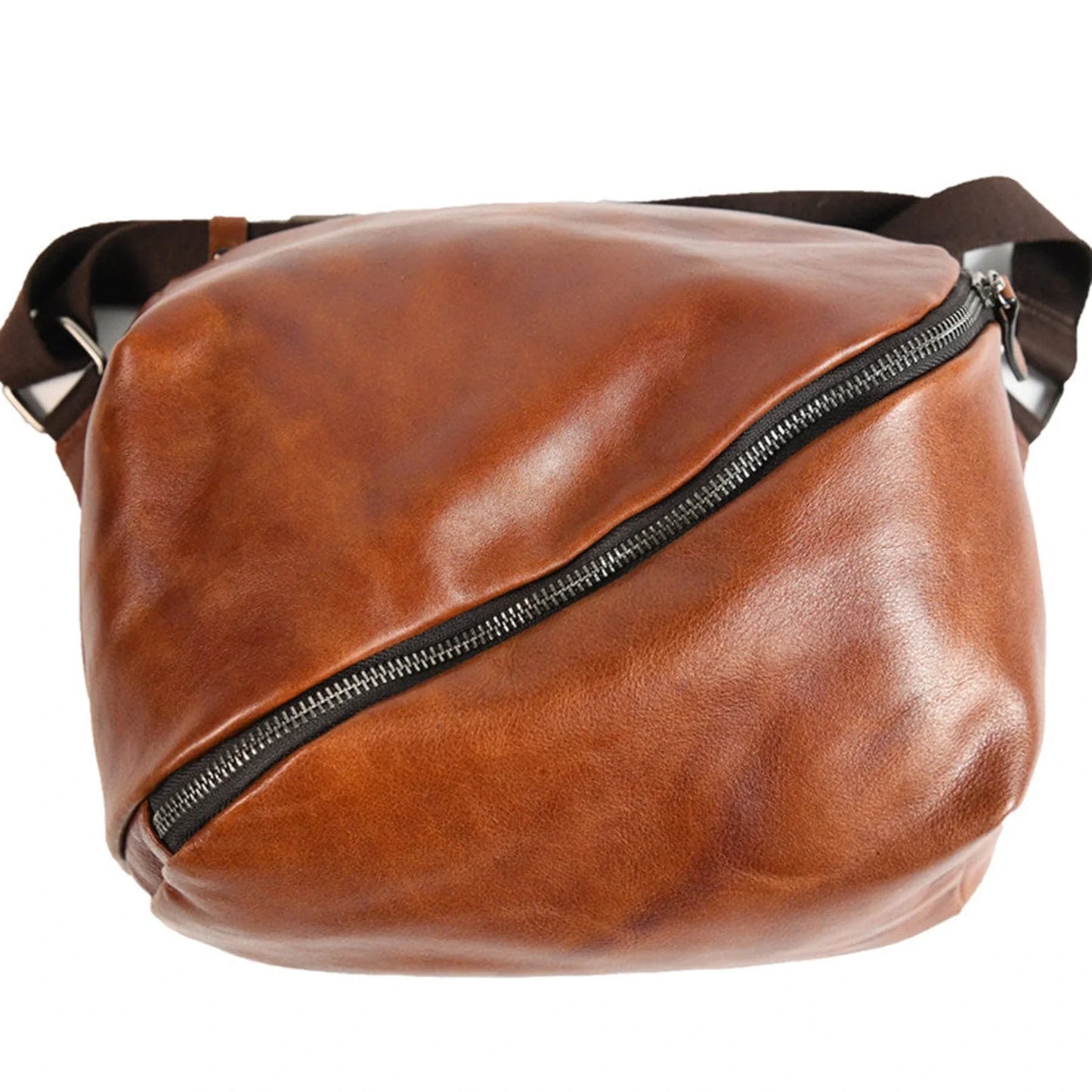 Vintage vegetable-tanned leather crossbody bag in cognac brown