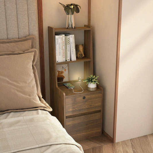 Nightstand with Charging Station, Smart Nightstand with Night Light, Modern Night Stand with Bookshelf, Bedside Tables with Storage Cabinet for – view 1
