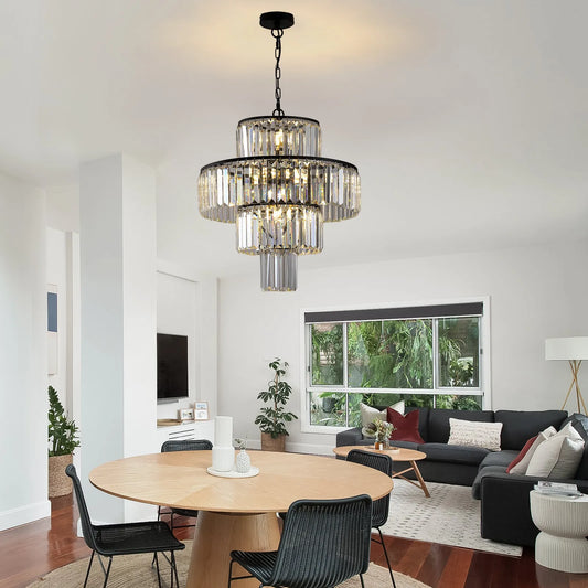 20' Modern Crystal Chandelier with Black Finish, 4-Tier Design for Dining Room or Living Room, Elegant Crystal Pendant Light Fixture (Bulb Not – view 1