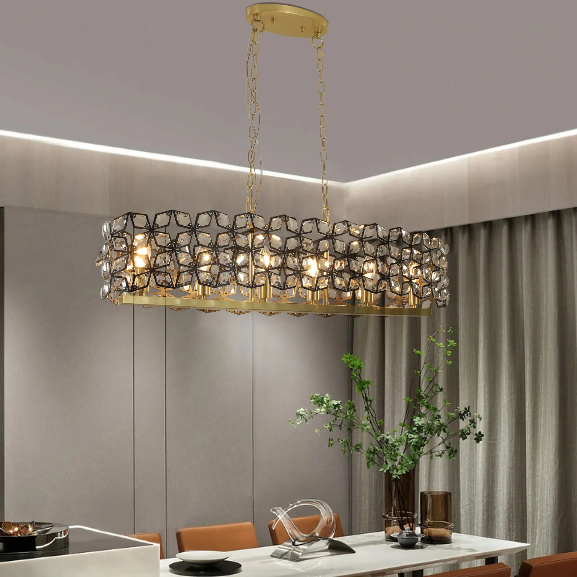 39' Contemporary Crystal and BlackGold Pendant Chandelier – Geometric Modern Light Fixture for Dining Room, Kitchen, or Living Room (Bulb Not – view 1