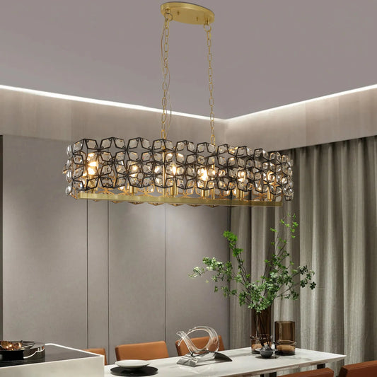 39' Contemporary Crystal and BlackGold Pendant Chandelier – Geometric Modern Light Fixture for Dining Room, Kitchen, or Living Room (Bulb Not – view 1
