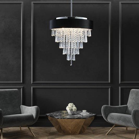18-inch Modern Crystal Chandelier with Black Imitation Velvet Anti-Glare Shade, Adjustable Height, 8-Light G9 Base for Dining Room, Living Room, or – view 1