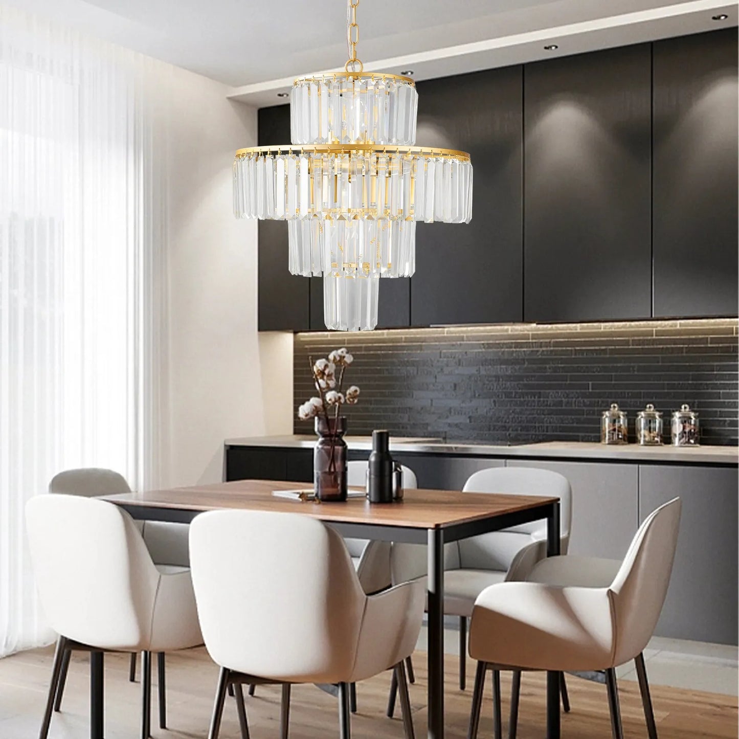 20' Modern Crystal Chandelier with Gold Finish, 4-Tier Design for Dining Room or Living Room, Elegant Crystal Pendant Light Fixture (Bulb Not – view 1