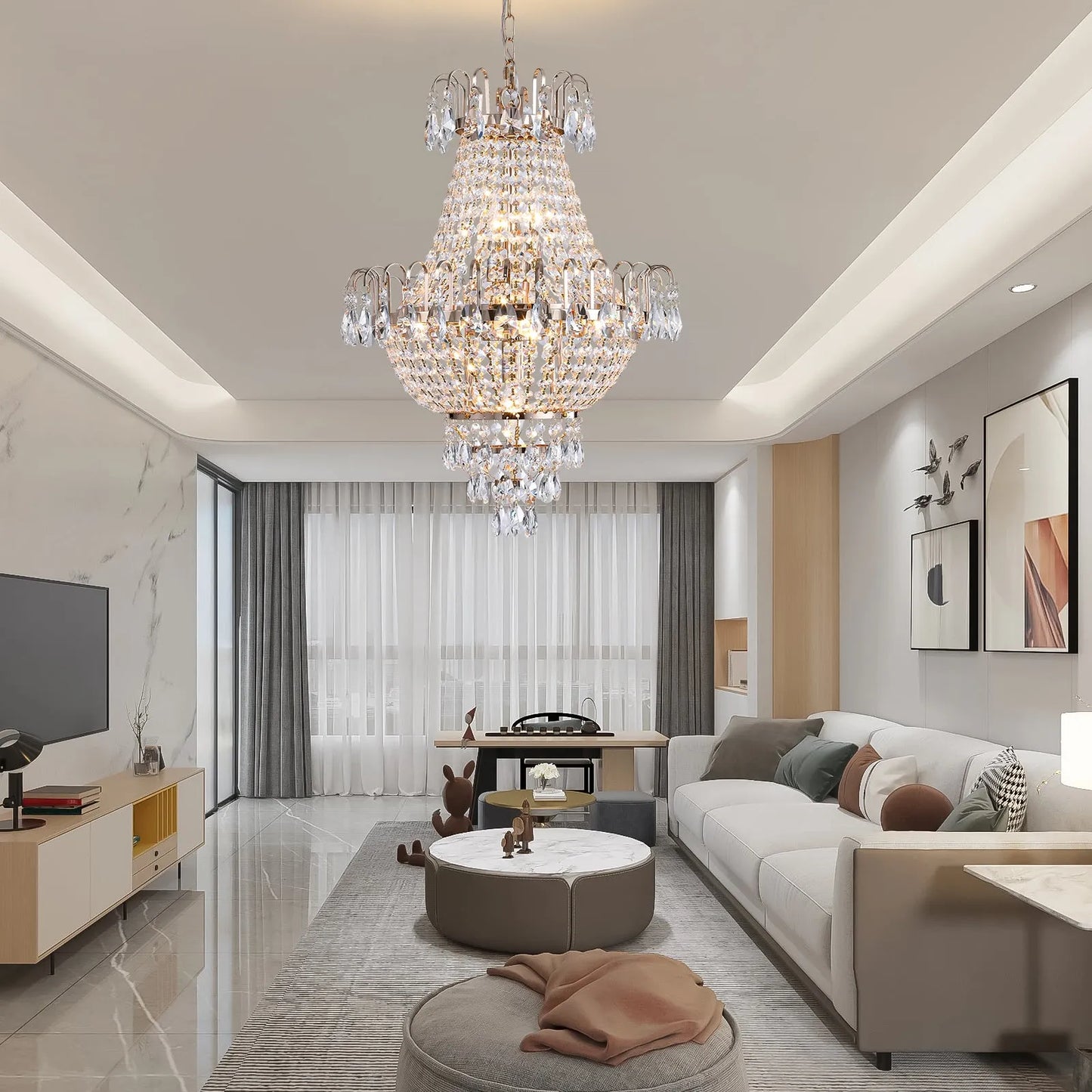 Gold Crystal Chandeliers,Large Contemporary Luxury Ceiling Lighting for Living Room Dining Room Bedroom Hallway – view 1