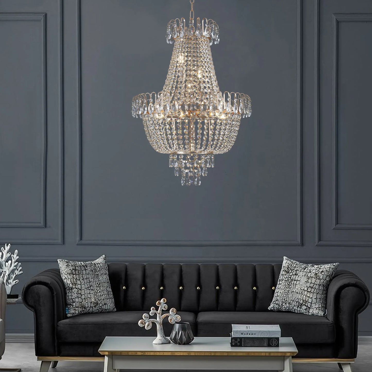 Gold Crystal Chandeliers,Large Contemporary Luxury Ceiling Lighting for Living Room Dining Room Bedroom Hallway (Without Bulb) – view 1