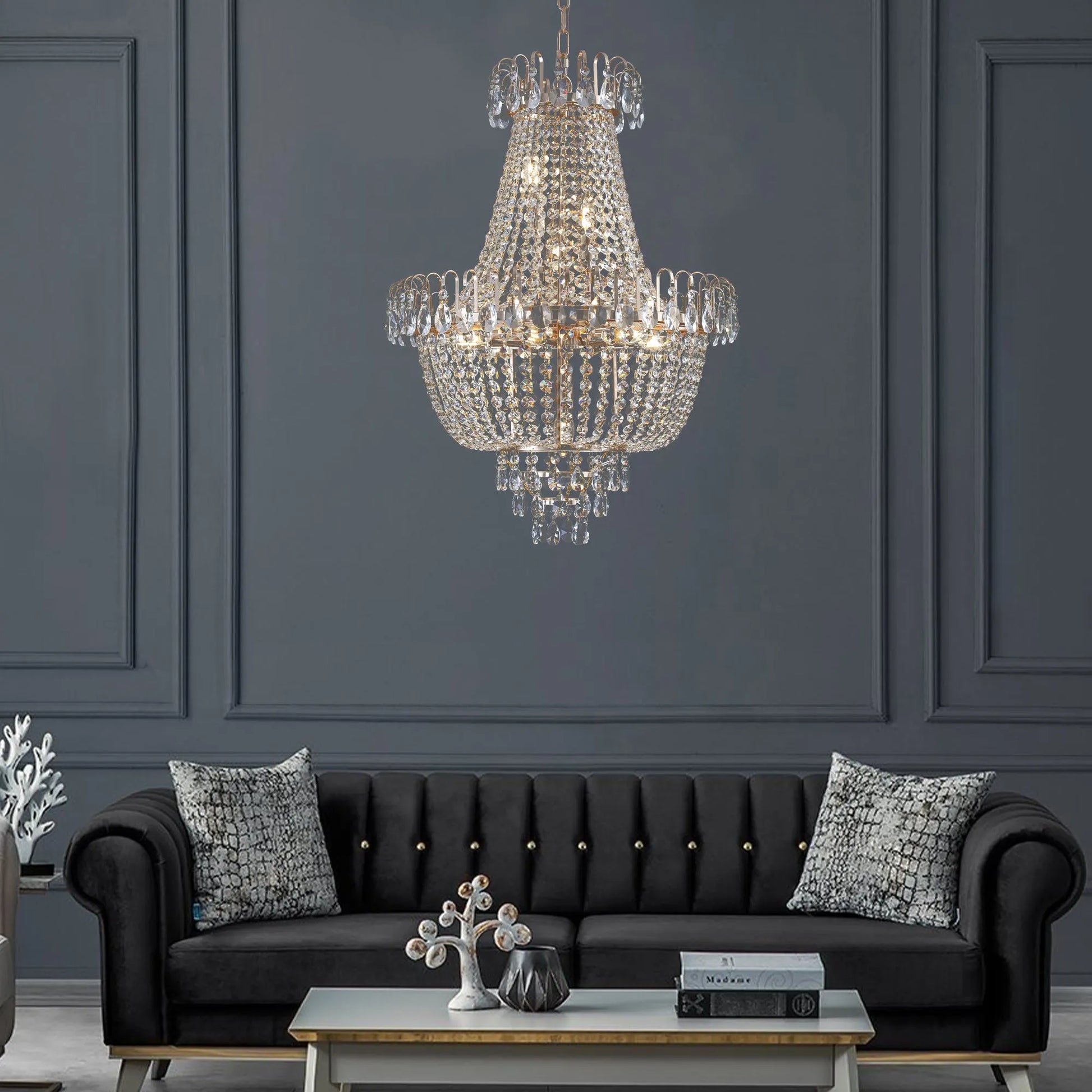 Gold Crystal Chandeliers,Large Contemporary Luxury Ceiling Lighting for Living Room Dining Room Bedroom Hallway (Without Bulb) – view 1