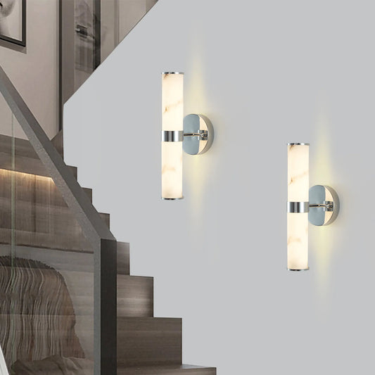 Resin Imitation Marble and Chrome Wall Sconce, Set of 2,Modern Vertical Light Fixture for Bathrooms, Hallways, and Bedrooms (Only Indoor) – view 1