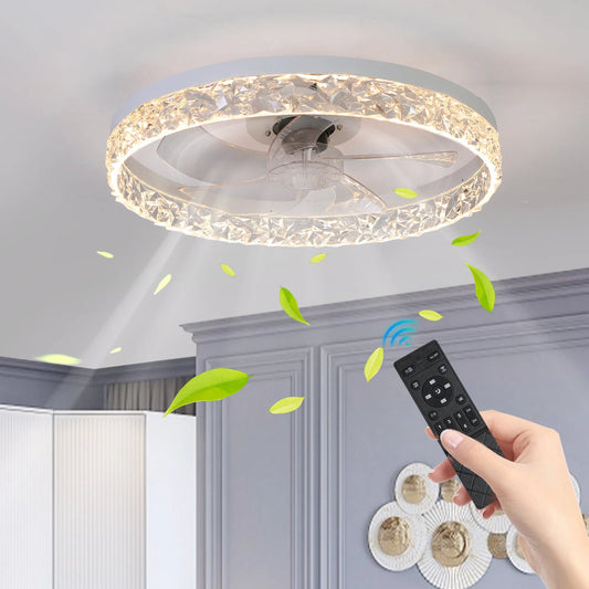 Modern Acrylic Ceiling Fan Light with Remote Control, Dimmable LED Chandelier, 6-Speed Adjustable, Quiet Motor, Flush Mount Design for Living Room – view 1