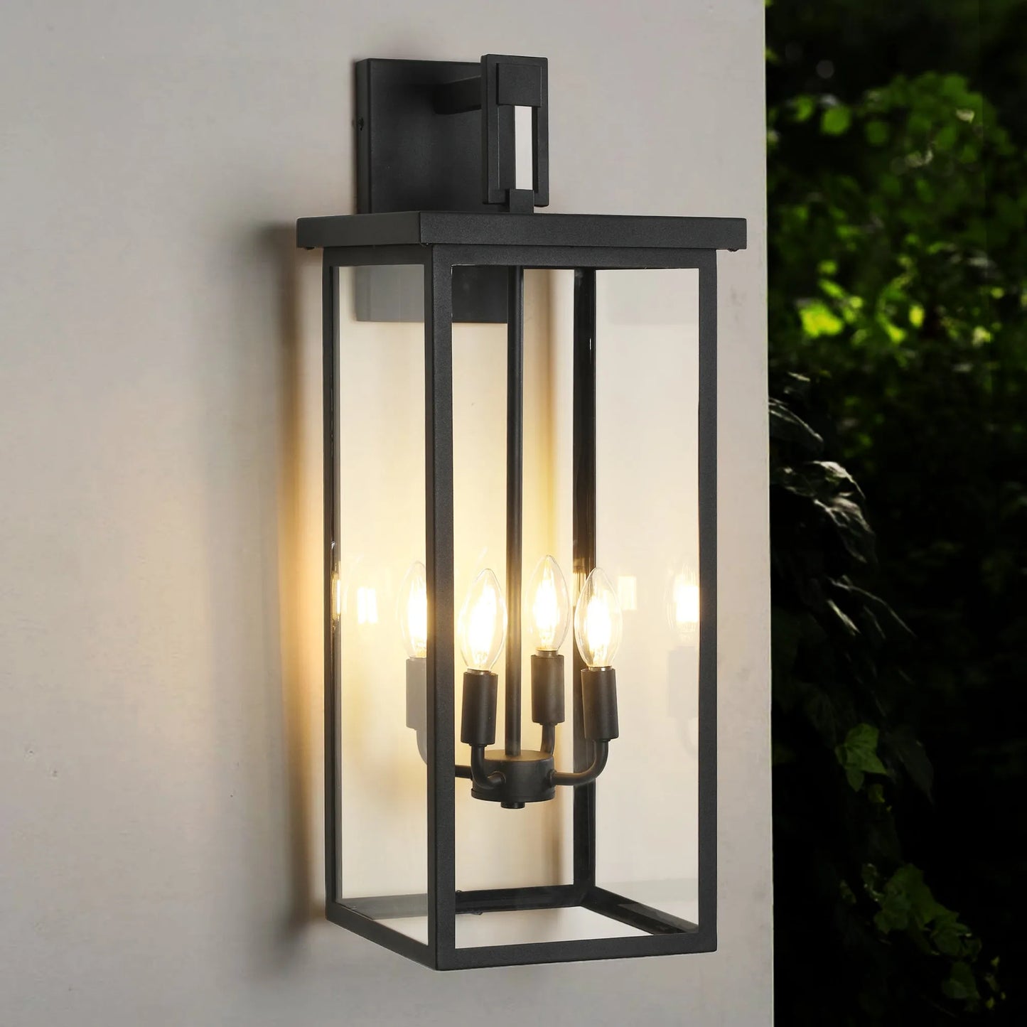 26'(H) 1ps Modern Outdoor Wall Lanterns with Black Metal Frame and Clear Glass, 4 E12 Bulb Socket, Weatherproof Wall Sconces for Porch, Garden, Patio – view 1