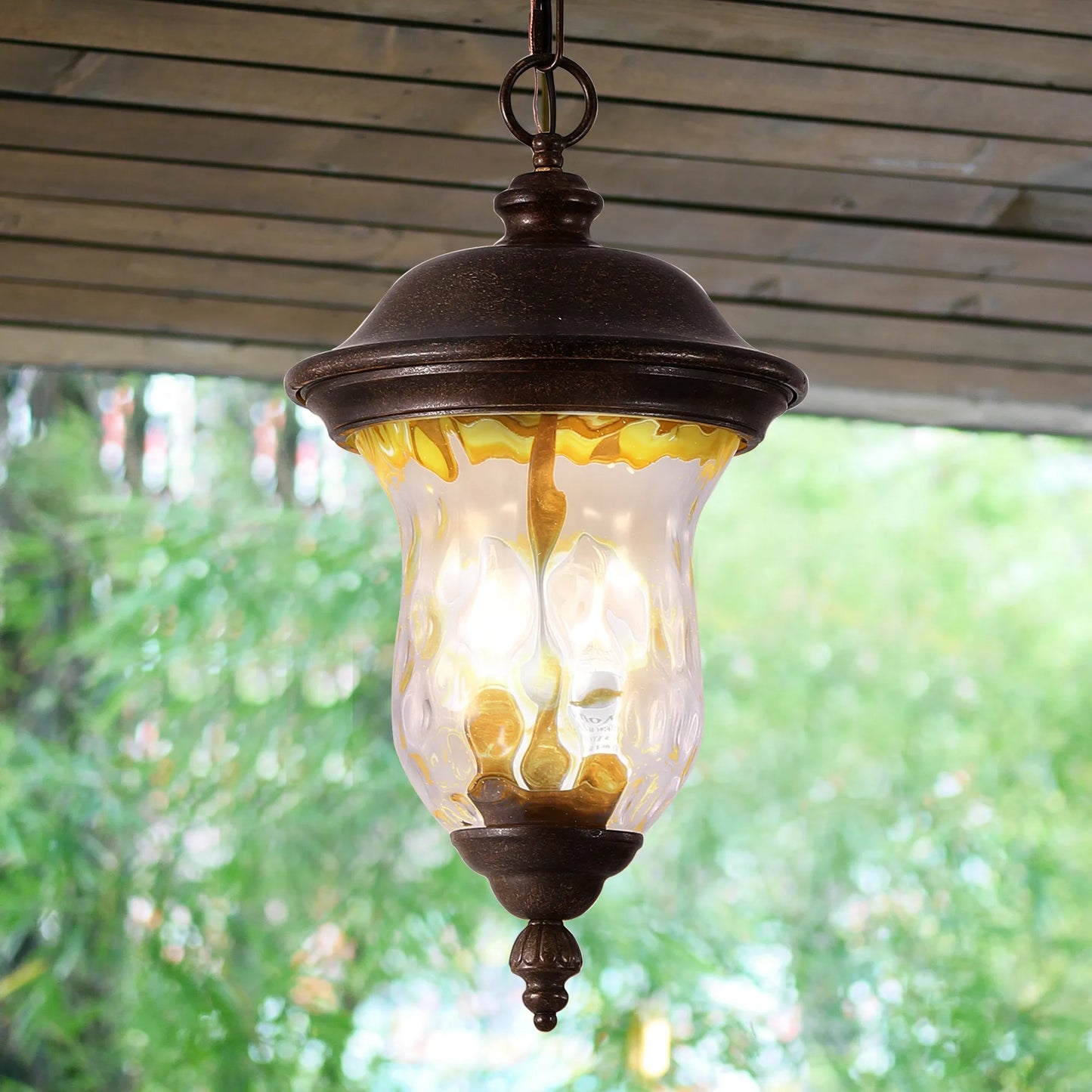 19'(H) Rustic Outdoor Hanging Lantern, Weatherproof Vintage Pendant Light with Clear Glass Shade, Waterproof Exterior Lighting Fixture for Porch – view 1