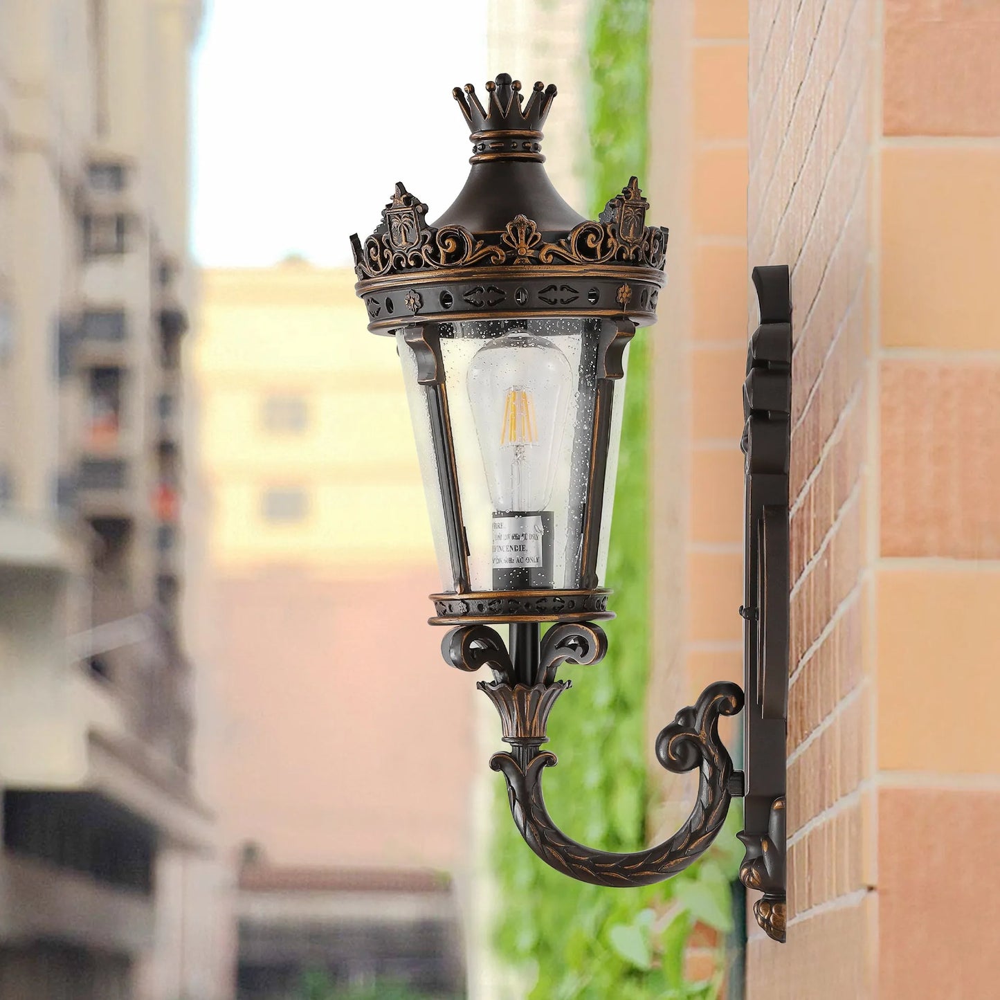 21'(H) Vintage Outdoor Wall Lantern, Waterproof Exterior Wall Sconce with Crown Top and Clear Glass, Decorative Outdoor Lighting Fixture for Patio – view 1