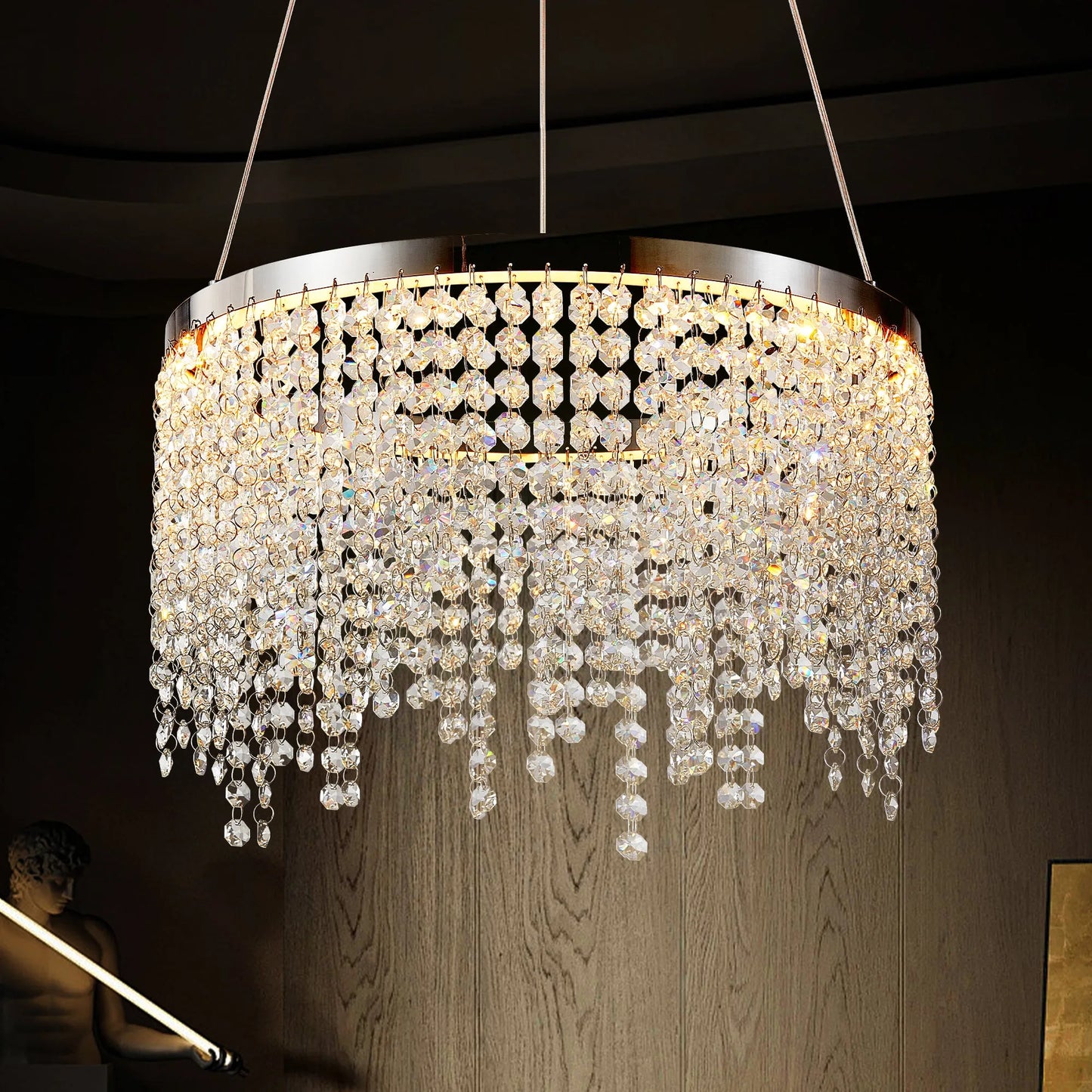 16-inch Luxury Crystal LED Chandelier - Adjustable Height and Color Temperature (3000K-6000K) - Modern Chandelier for Living Room, Dining Room and – view 1