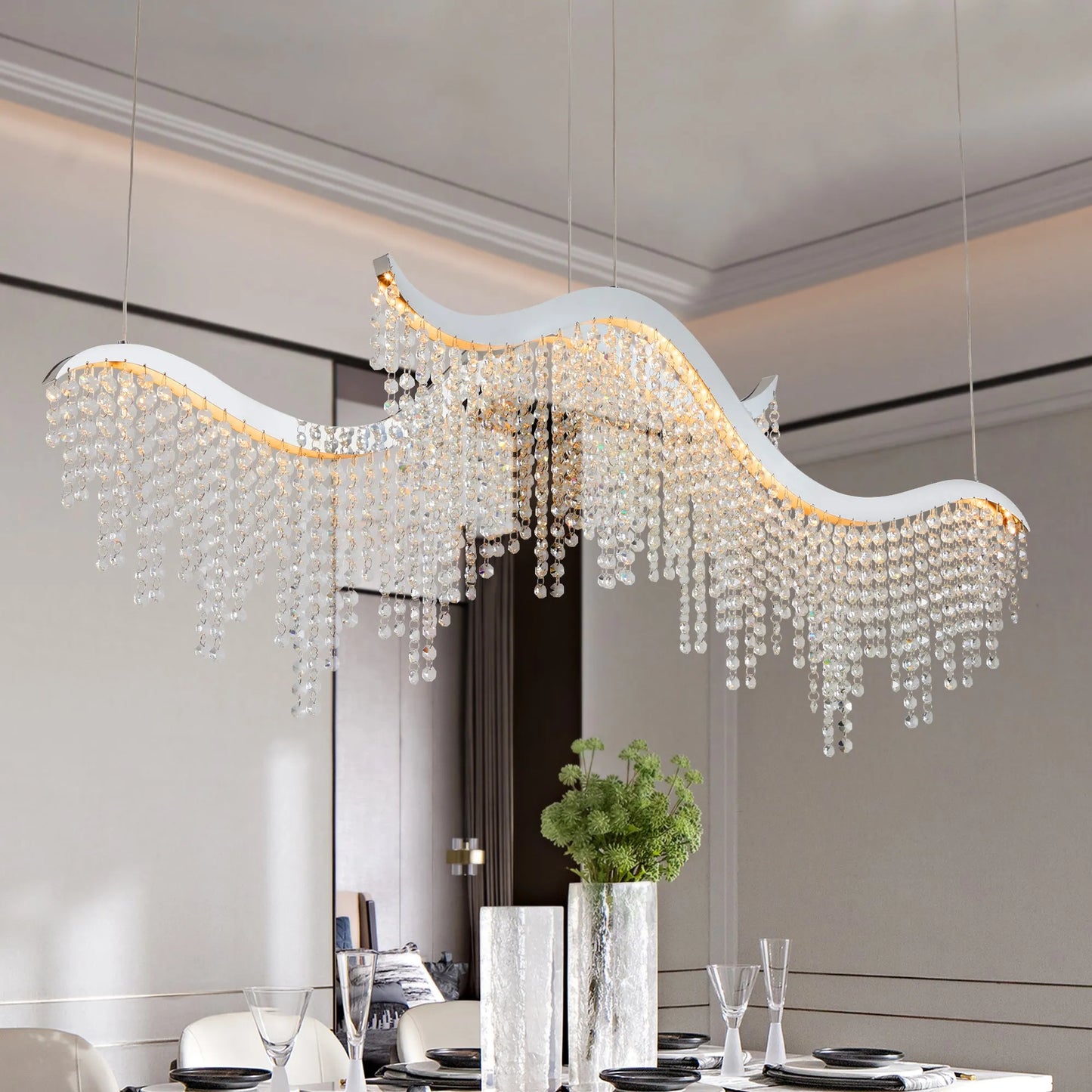 36-inch Modern Wave LED Crystal Chandelier - Adjustable Color Temperature 3000K/4000K/6000K - Adjustable Height - Elegant Chandelier for Living Room – view 1
