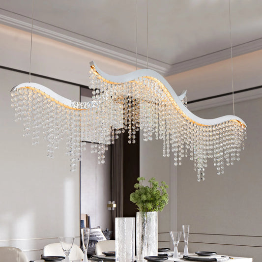 36-inch Modern Wave LED Crystal Chandelier - Adjustable Color Temperature 3000K/4000K/6000K - Adjustable Height - Elegant Chandelier for Living Room – view 1