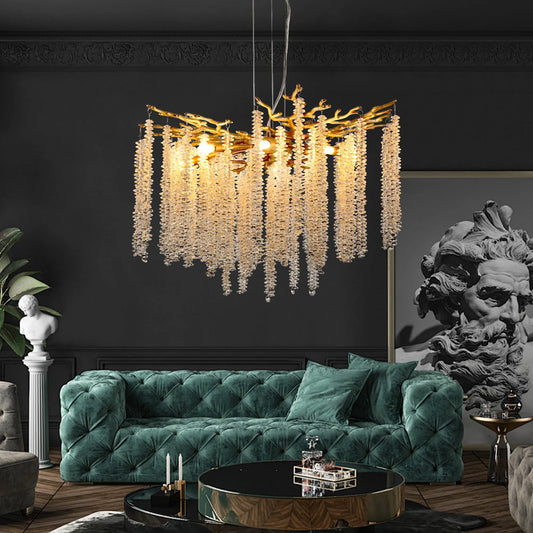 24-inch Modern Golden Pendant Light with Cascading Crystal Strands, Ideal for Living Room, Dining Room and Foyer, High-End Decorative Lighting – view 1