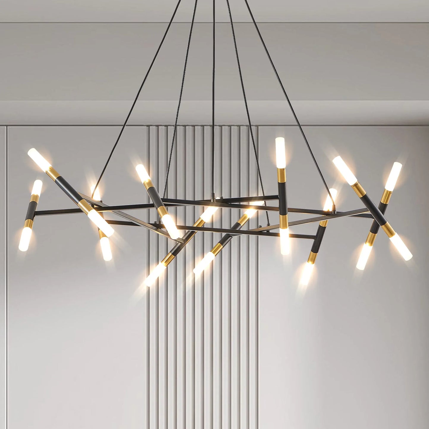 41' Black & Golden Modern Chandelier Light Fixture, Branch Design with Frosted Tubes, Black Cords, Adjustable Height Pendant Light for Dining Room – view 1