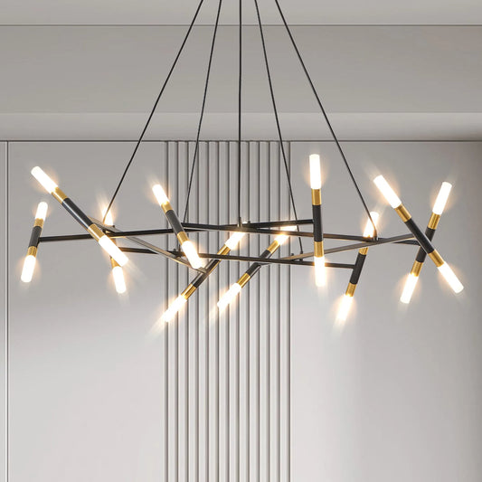 41' Black & Golden Modern Chandelier Light Fixture, Branch Design with Frosted Tubes, Black Cords, Adjustable Height Pendant Light for Dining Room – view 1
