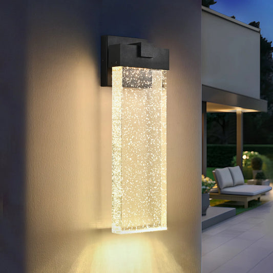 18'(H) 1-pack 12W Modern Outdoor Wall Light Fixture, Weatherproof LED Wall Sconce with Bubble Crystal, Black Finish, Up and Down Lighting for Porch – view 1