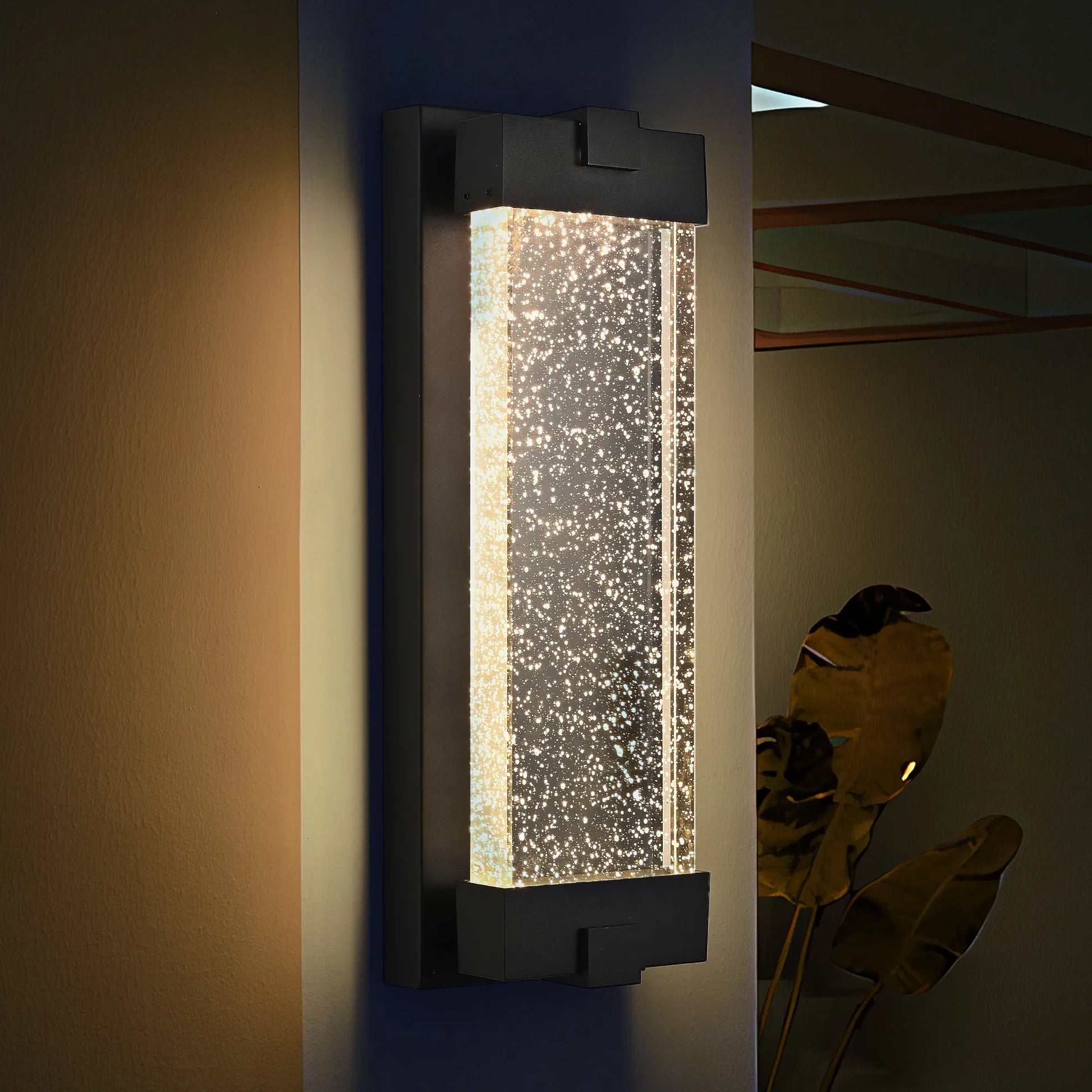 19'(H) Black Aluminum Finish Outdoor Wall Light with Bubble Crystal Glass, LED Light Source, 3000K Warm Light, Weatherproof Exterior Sconce for – view 1