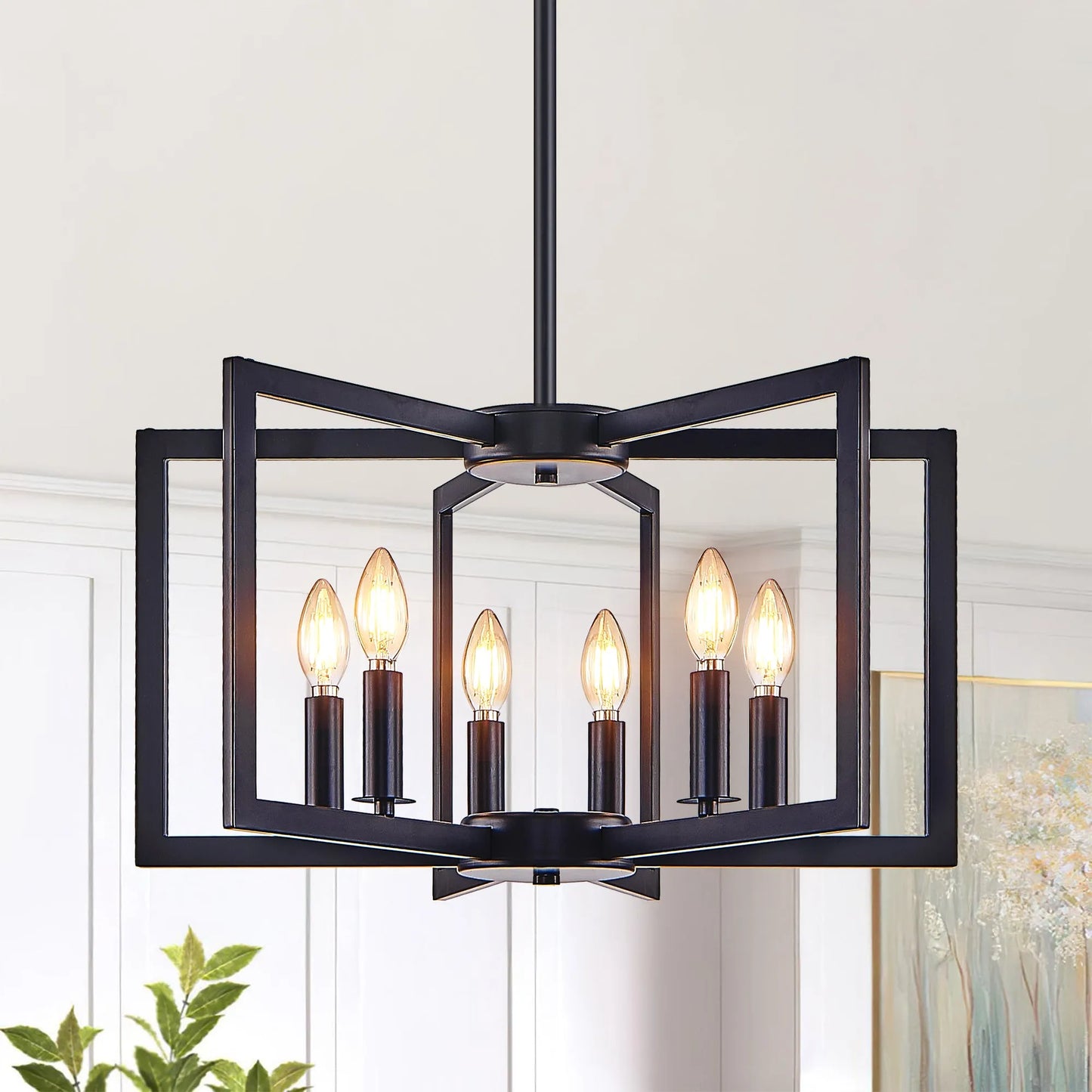 22' Modern Black Geometric 6-Light Chandelier – Industrial Metal Pendant Light Fixture for Living Room, Dining Room, or Kitchen (Bulb Not Included) – view 1