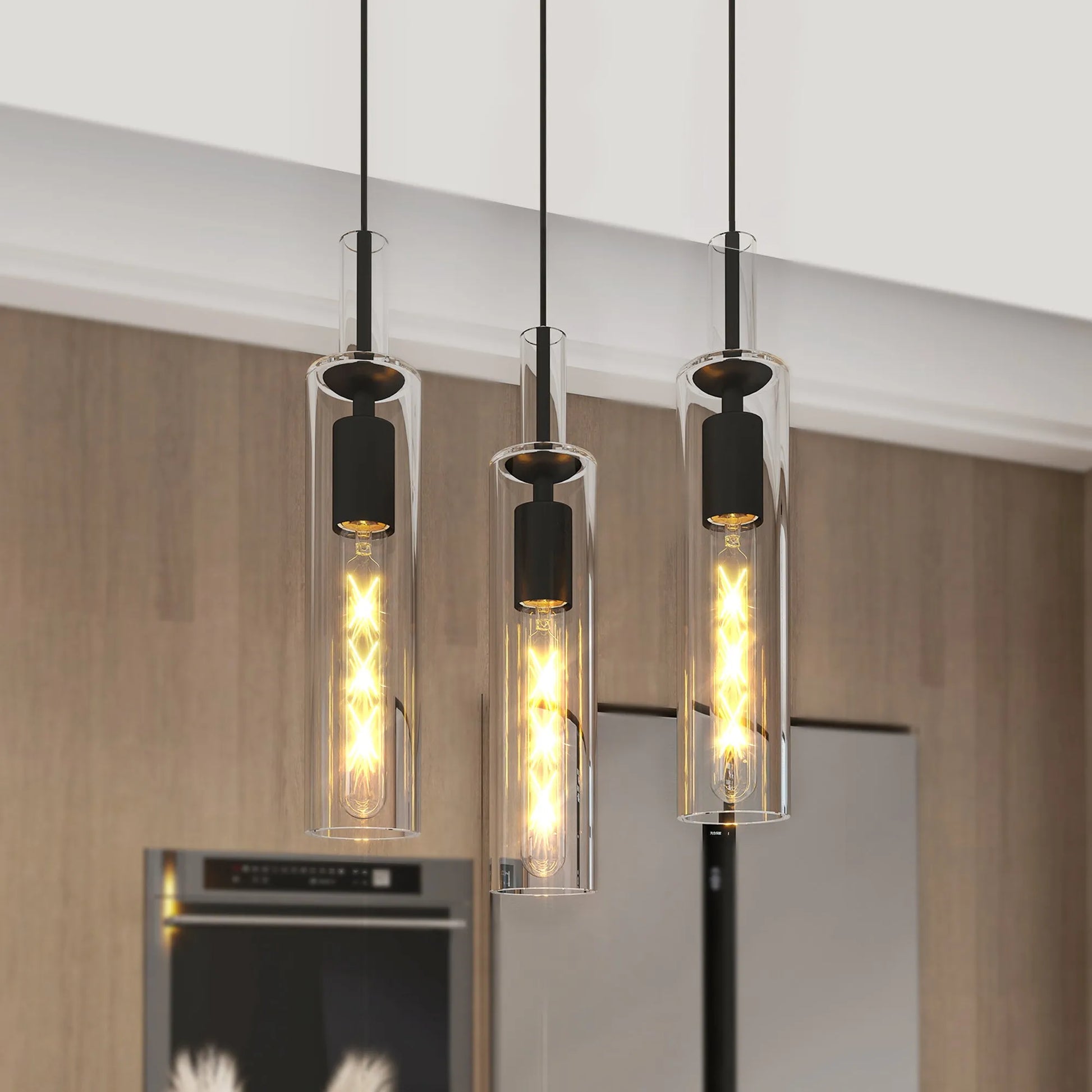 3 Pack Black Pendant Lights Kitchen Island (No Bulbs), Adjustable Modern Glass Pendant Light Over Island, Industrial Pendant Light Fixtures for – view 1